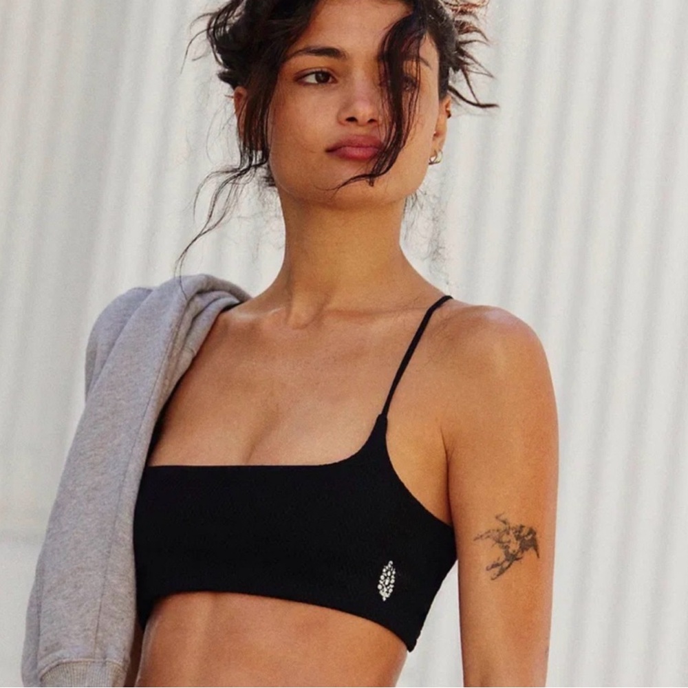 Free People Black Ribbed Bralette with Thin Straps